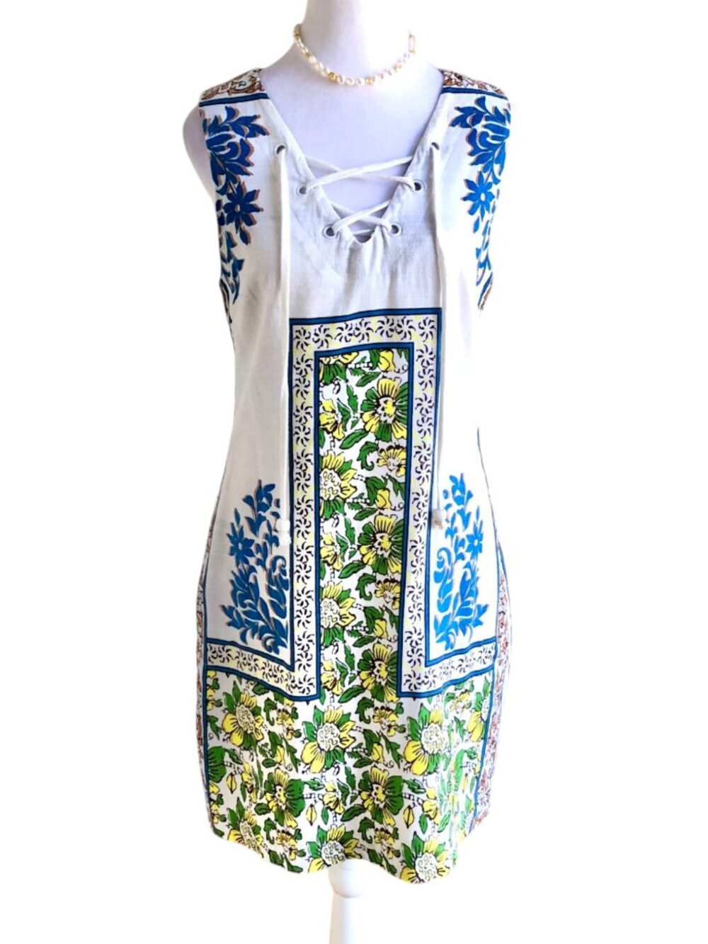 Tracy Reese Dress Floral Sheath White Blue Multi Cotton  (S)